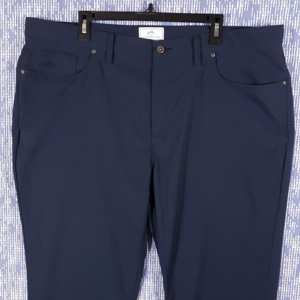 Southern Tide Pants Mens 42 x 34 Flat Front Performance Blue Nylon Spandex